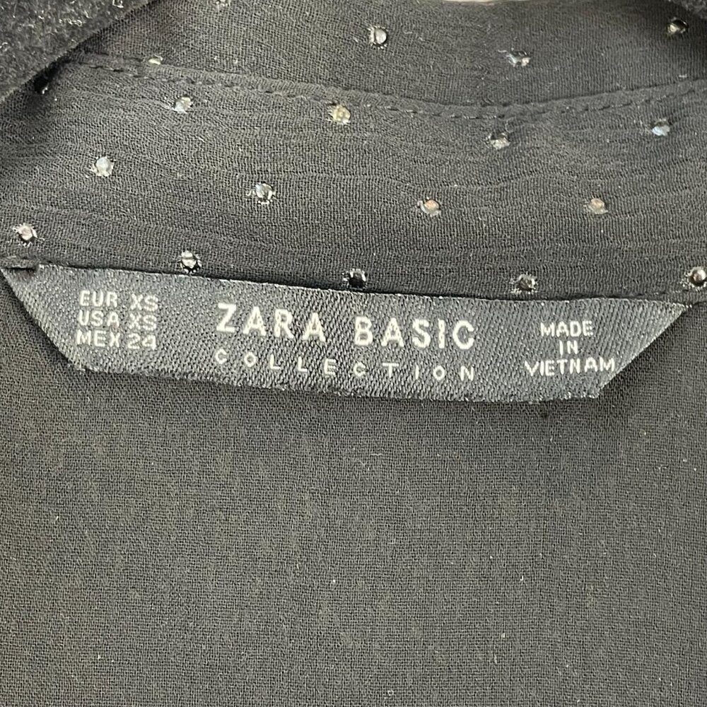 Zara Womens XS‎ Black Sheer Button Up Blouse Long Sleeve Shirt Top - Picture 7 of 16